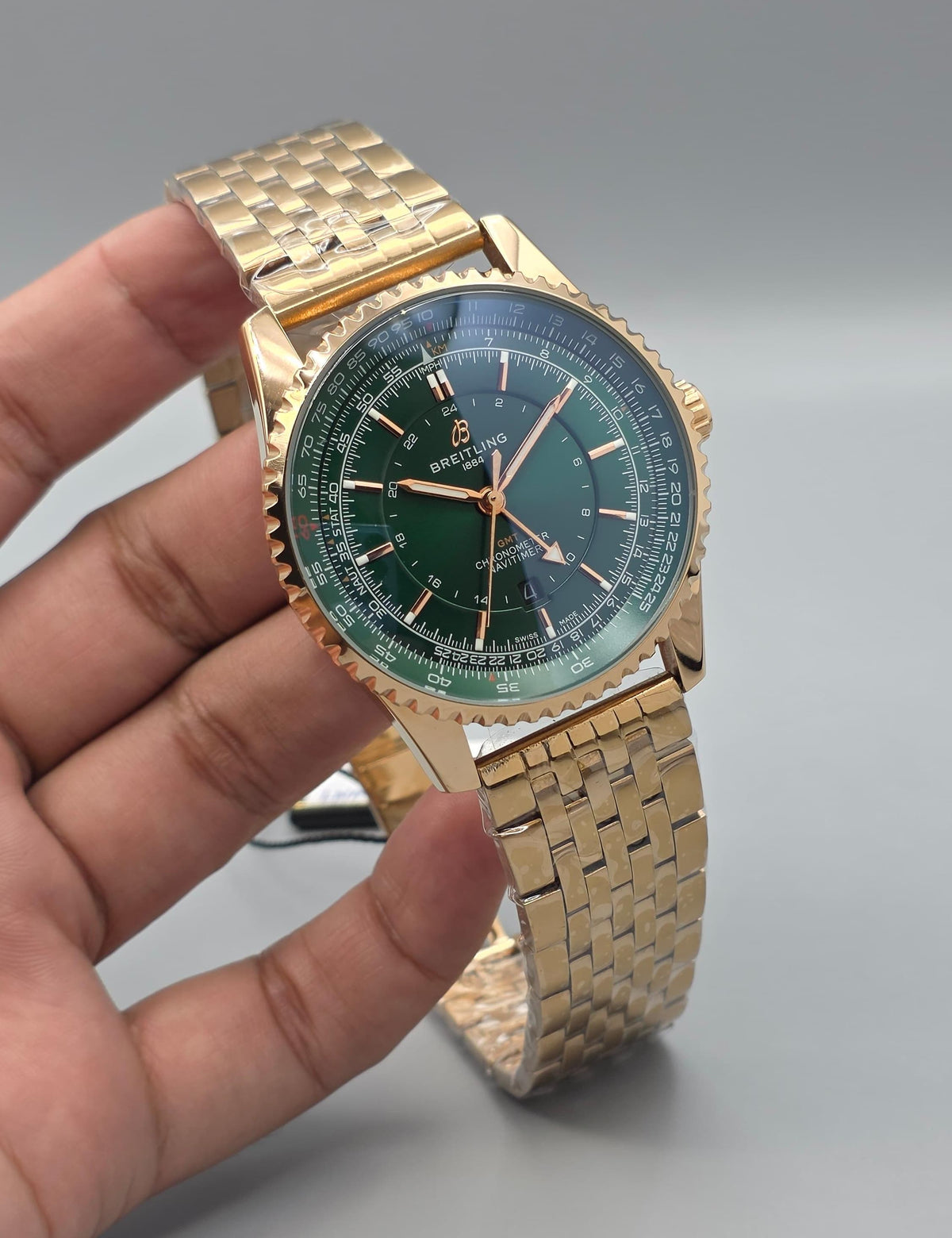 Premium Rose Gold Green Dial Automatic GMT Luxury Watch