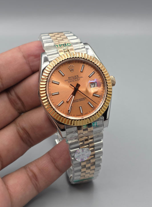 Premium Two-Tone Rose Gold Salmon / Peach Dial Luxury Watch