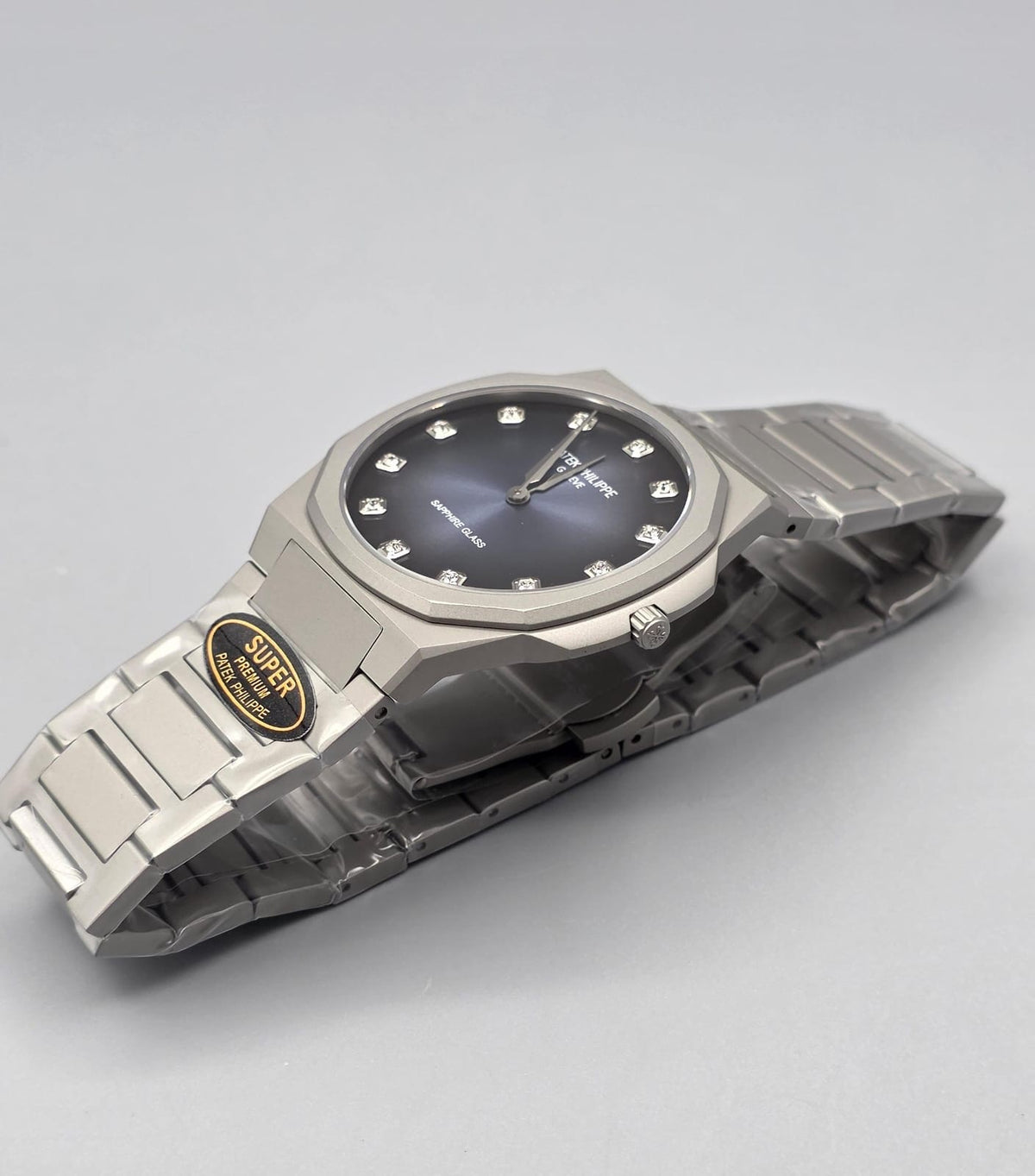 Elegant Blue Dial Diamond-Style Stainless Steel Watch