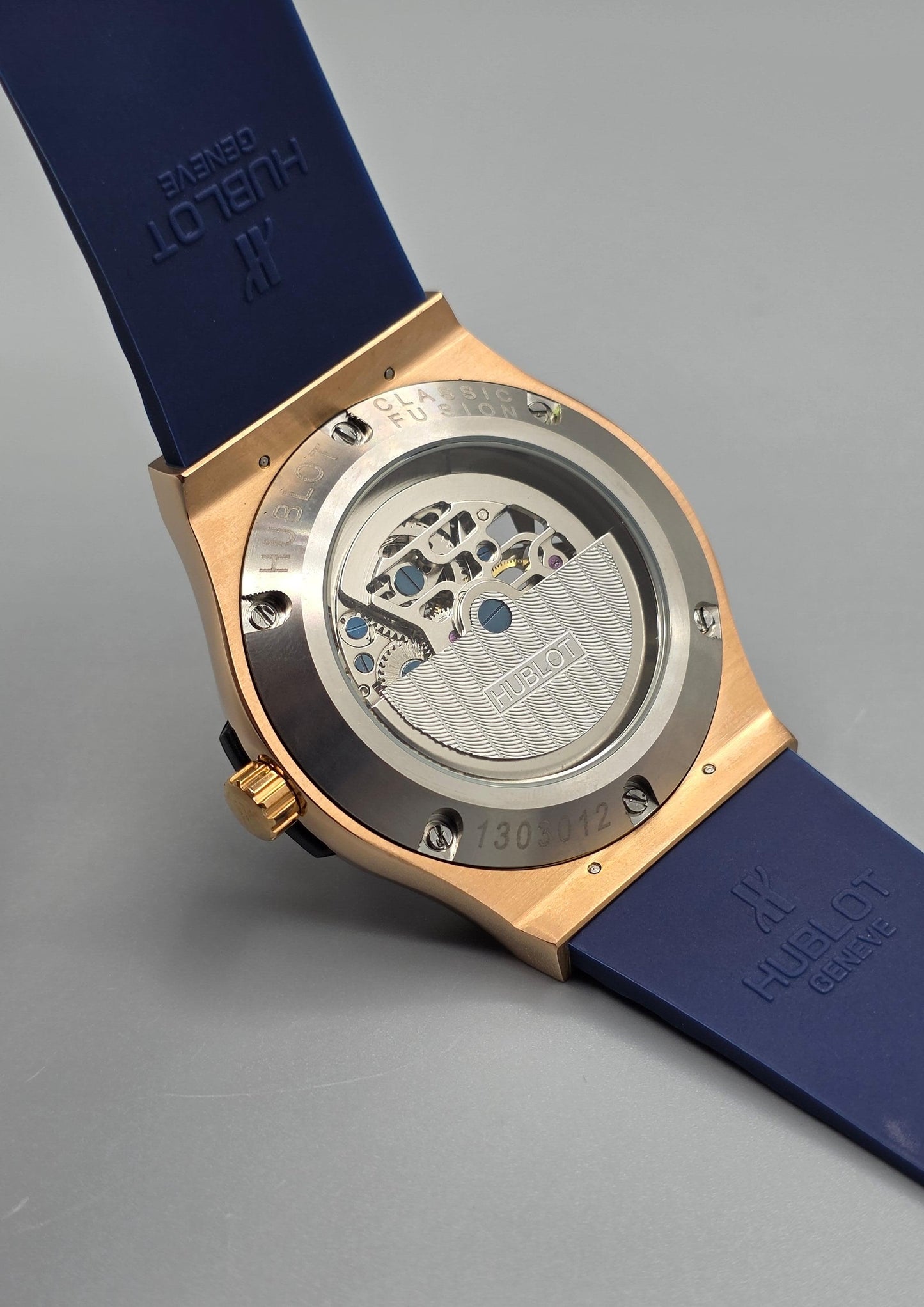 Luxury Skeleton Diamond Watch – Rose Gold Blue Edition