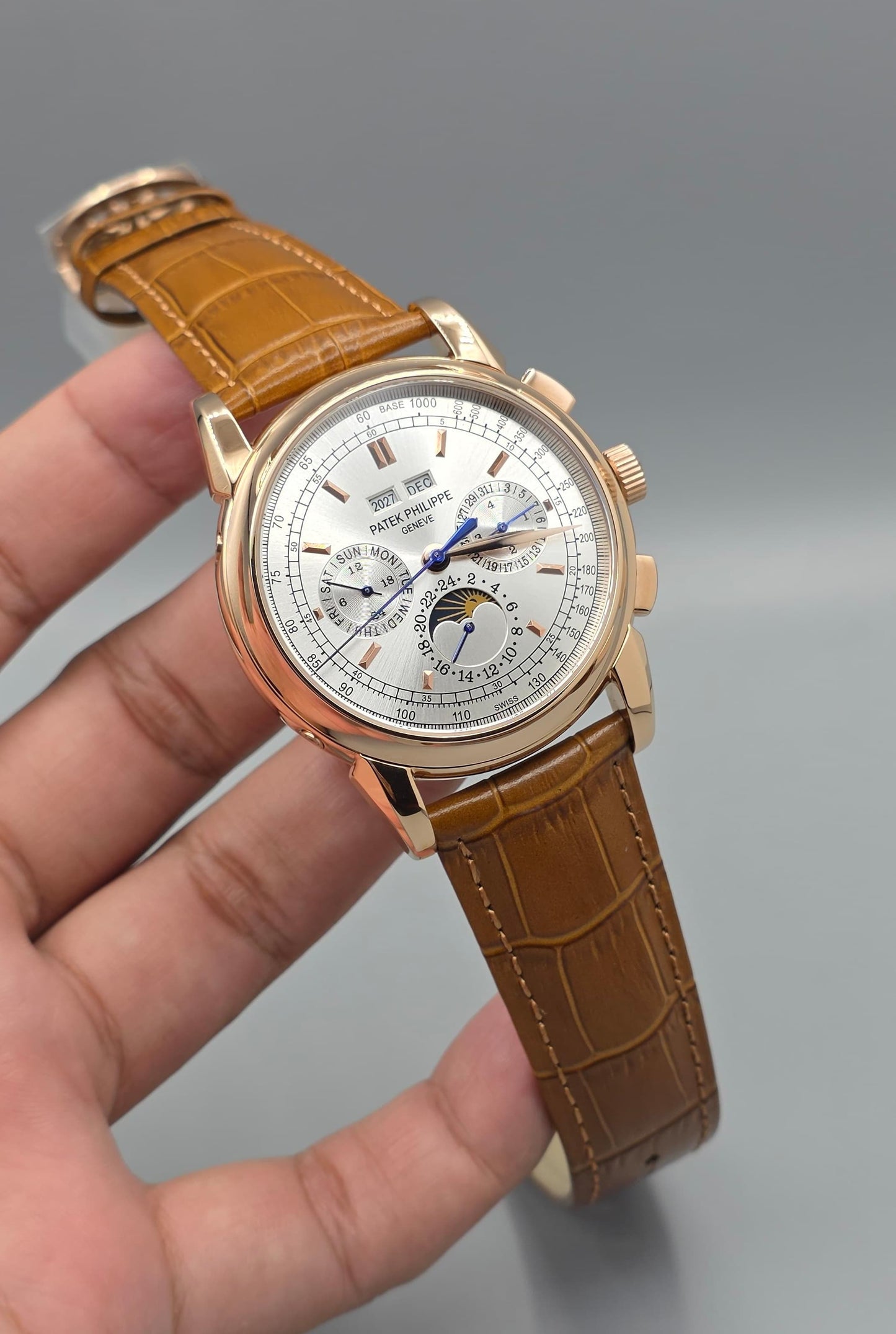 Premium Rose Gold Moonphase Leather Strap Watch