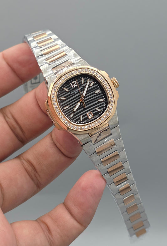 Luxury Ladies Watch – Silver & Rose Gold, Zarcoon Bezel, 32mm