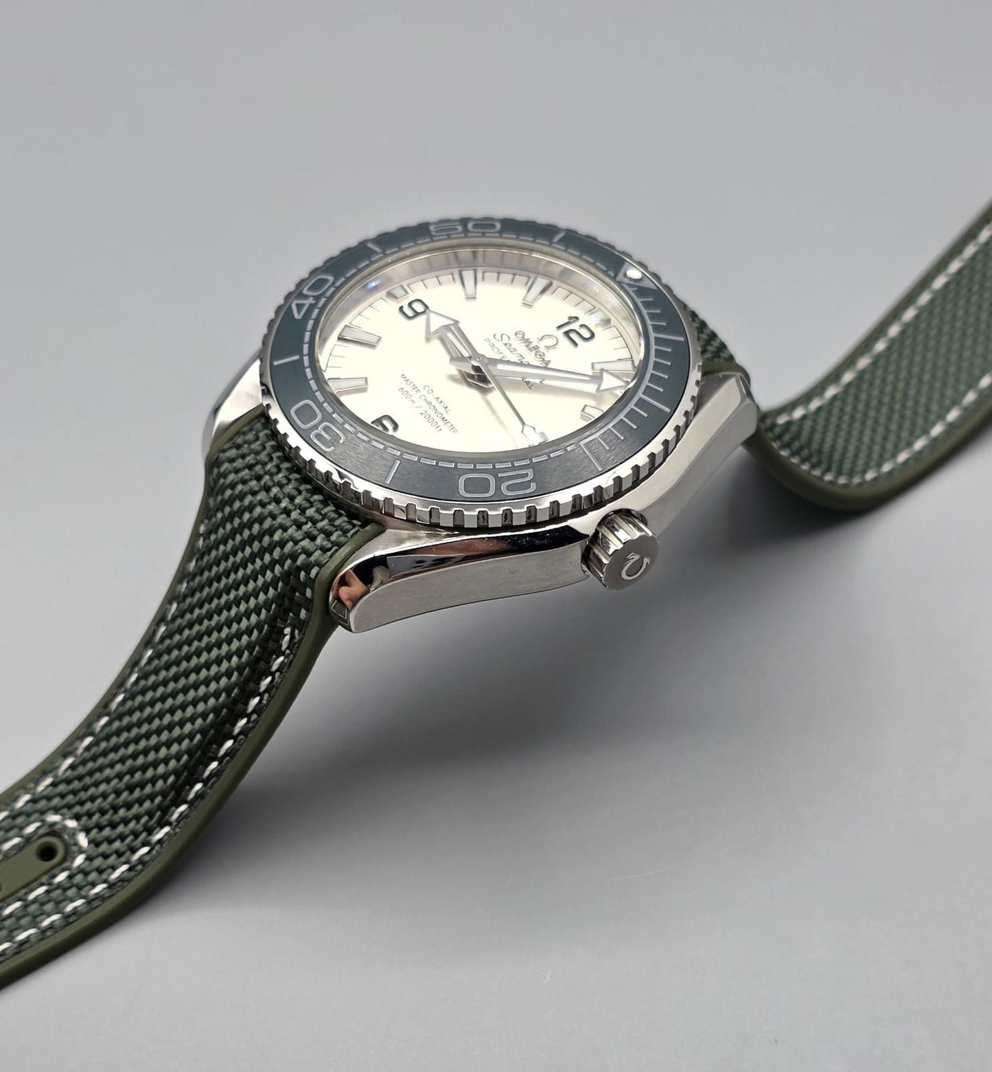 Silver Dial Automatic Watch with Green Rubber Strap