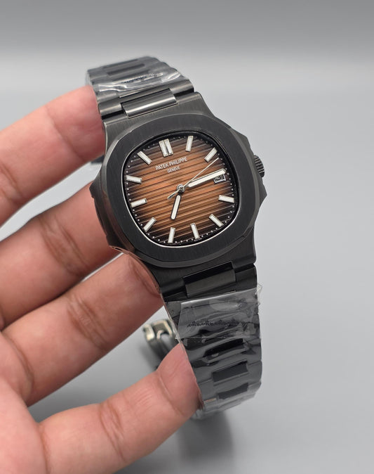 Premium All-Black Gradient Brown Dial Luxury Automatic Watch