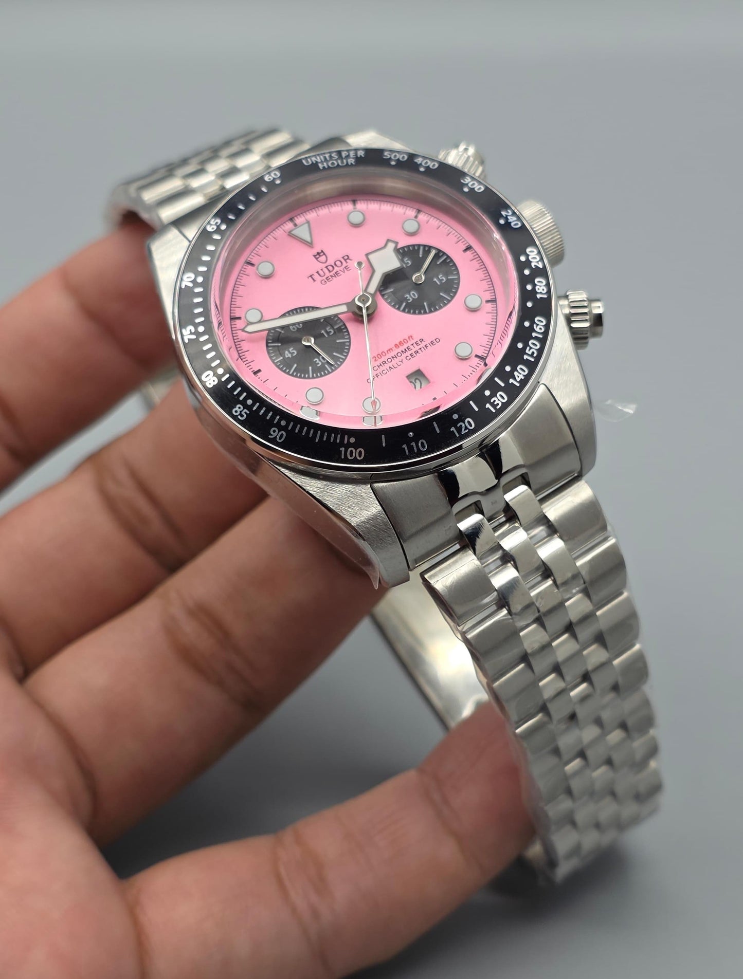 Pink Dial Automatic Stainless Steel Watch