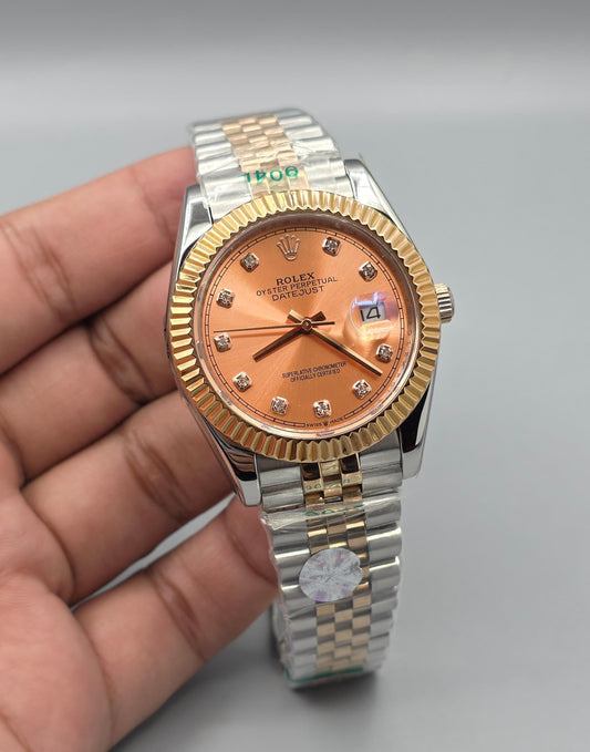 Premium Two-Tone Rose Gold Salmon / Peach Dial Luxury Watch
