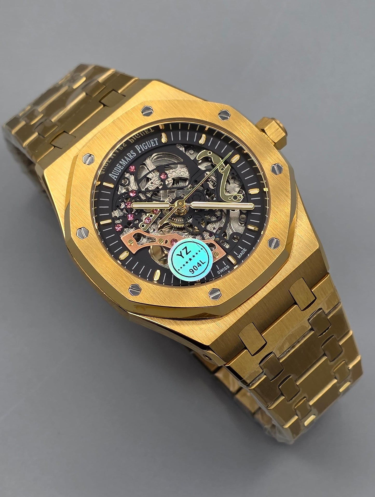 Luxury Skeleton Watch – Automatic Open Heart, Yellow Gold