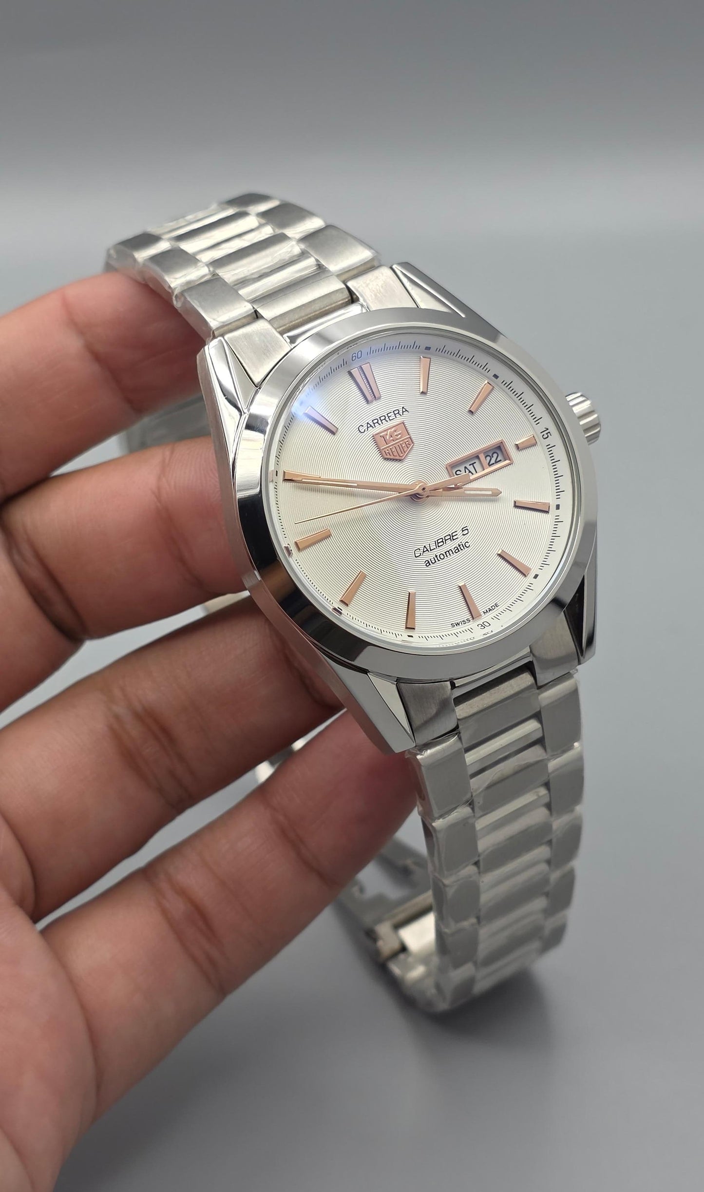 Silver & White Dial Automatic Stainless Steel Watch