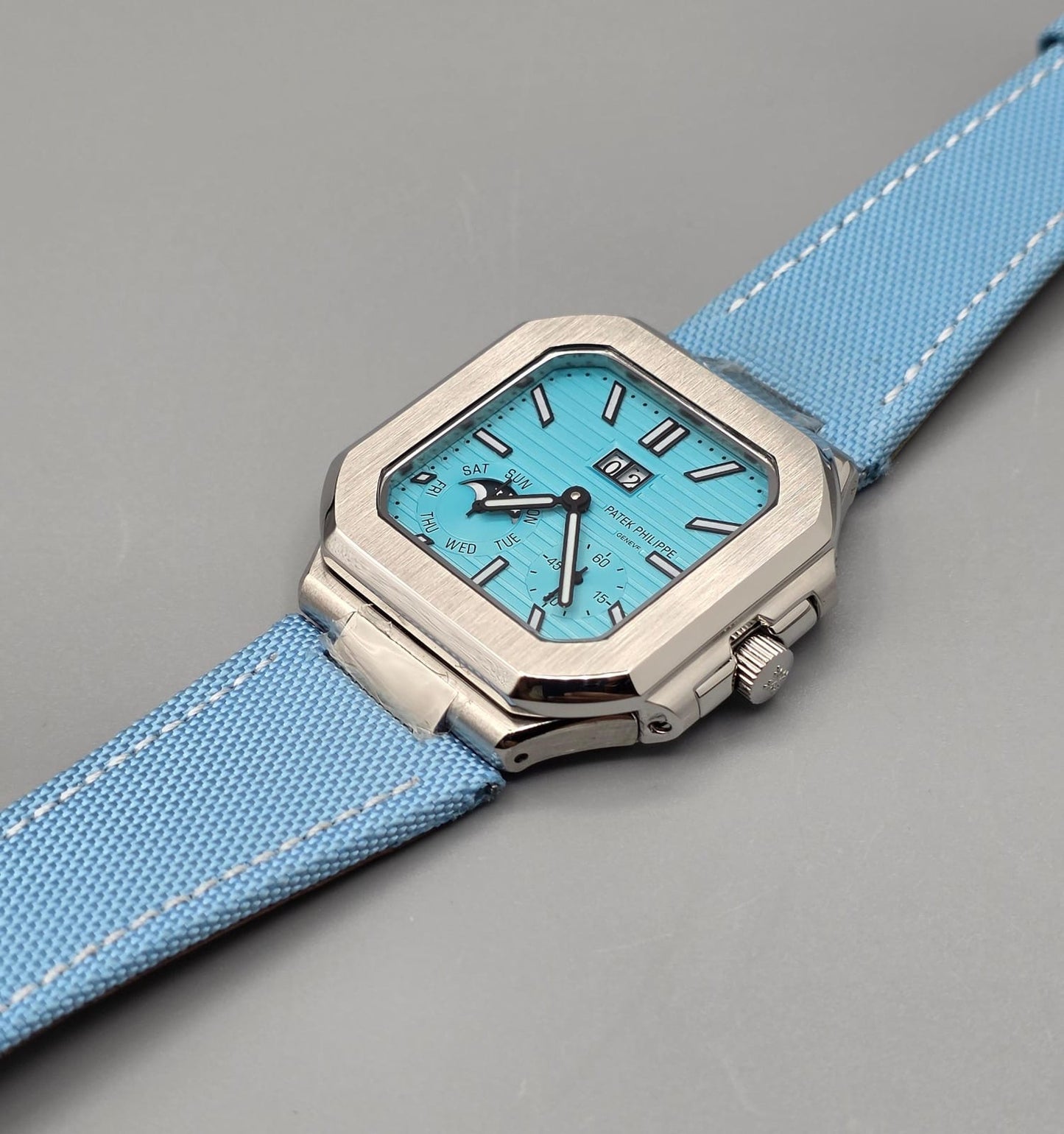 Luxury Square Multi-Function Watch – Ice Blue Dial Edition