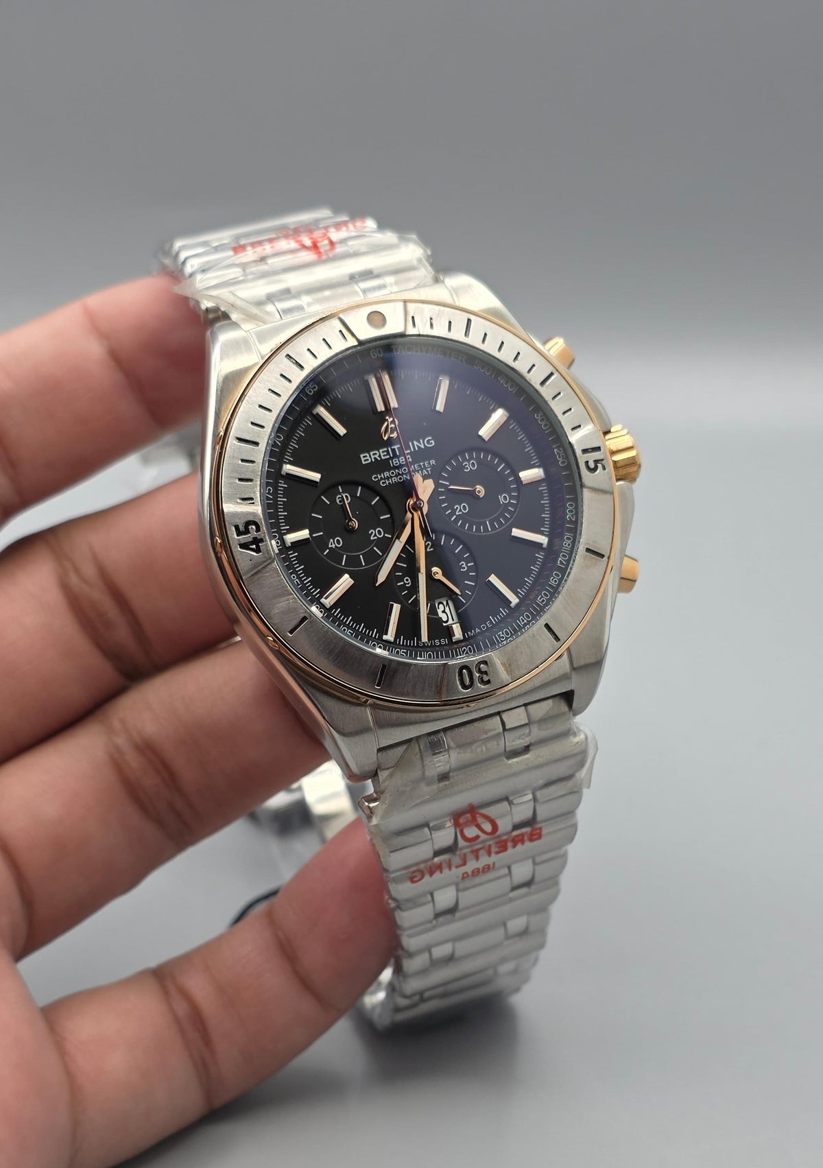 Premium Two-Tone Black Dial Chronomat Luxury Watch