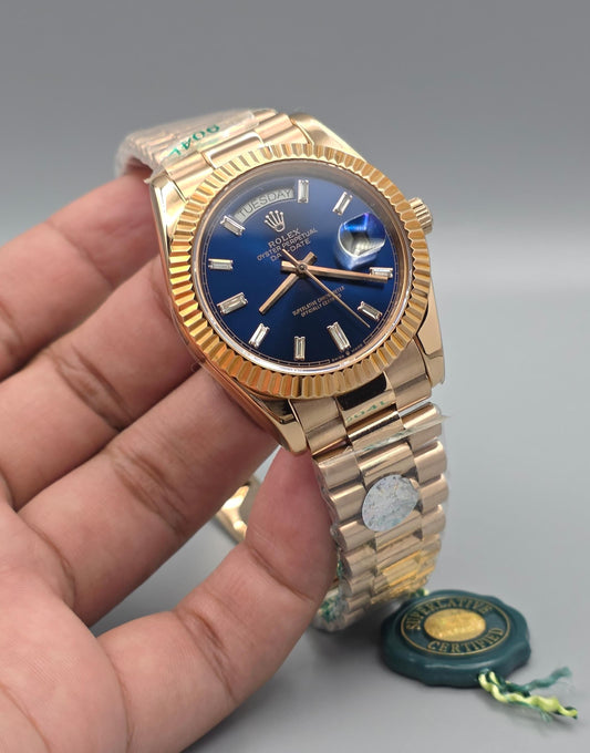 Premium Rose Gold Royal Blue Day-Date Luxury Watch