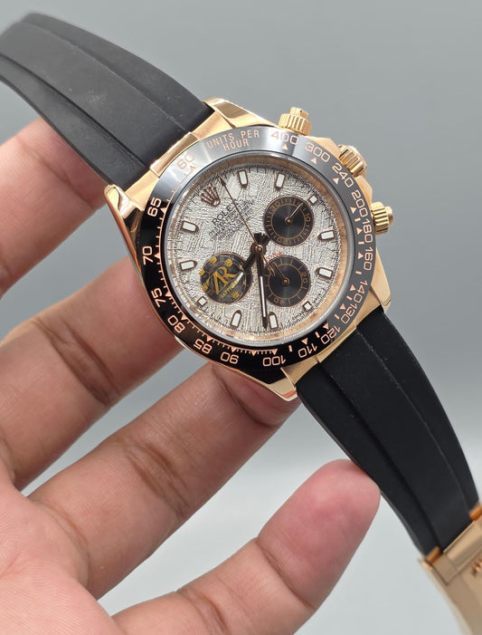 Luxury Black Strap Watch – Rose Gold