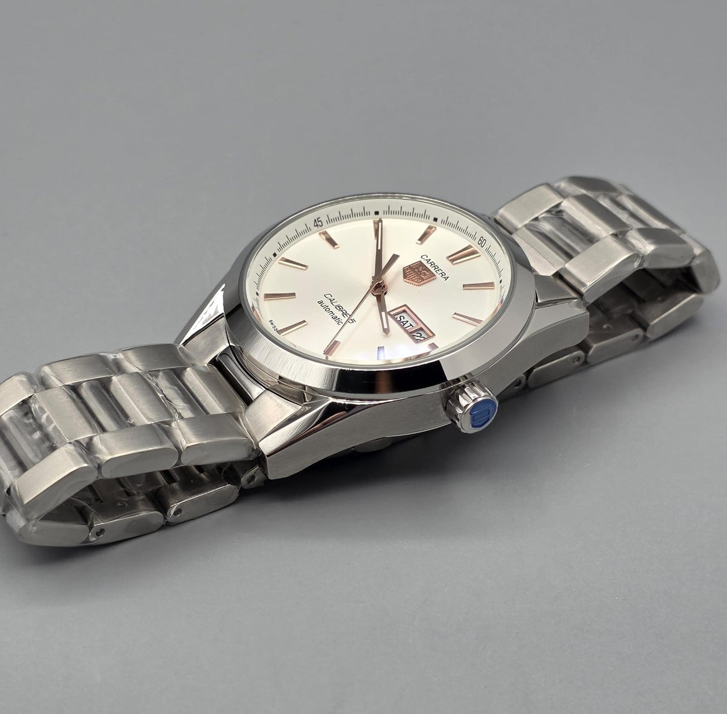 Silver & White Dial Automatic Stainless Steel Watch