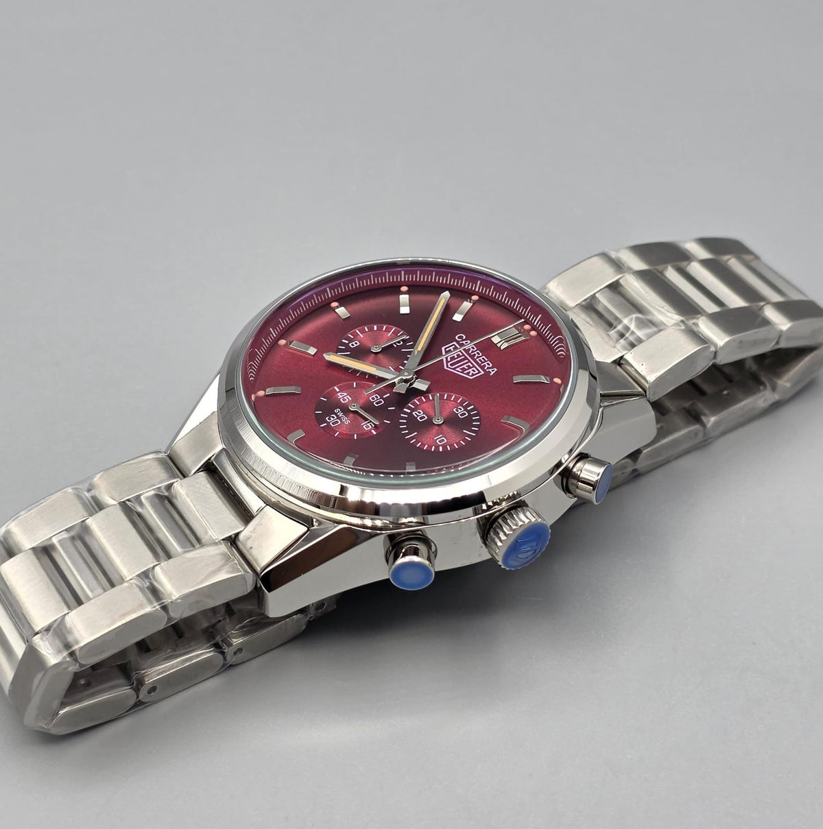 Premium Stainless Steel Crimson / Maroon Dial Chronograph Luxury Watch