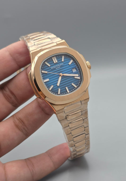 Premium Rose Gold Gradient Blue Dial Luxury Automatic Watch