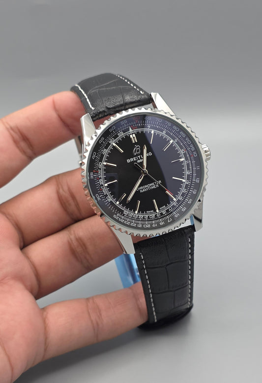 Premium Black Dial Automatic Luxury Watch – Black Leather Strap