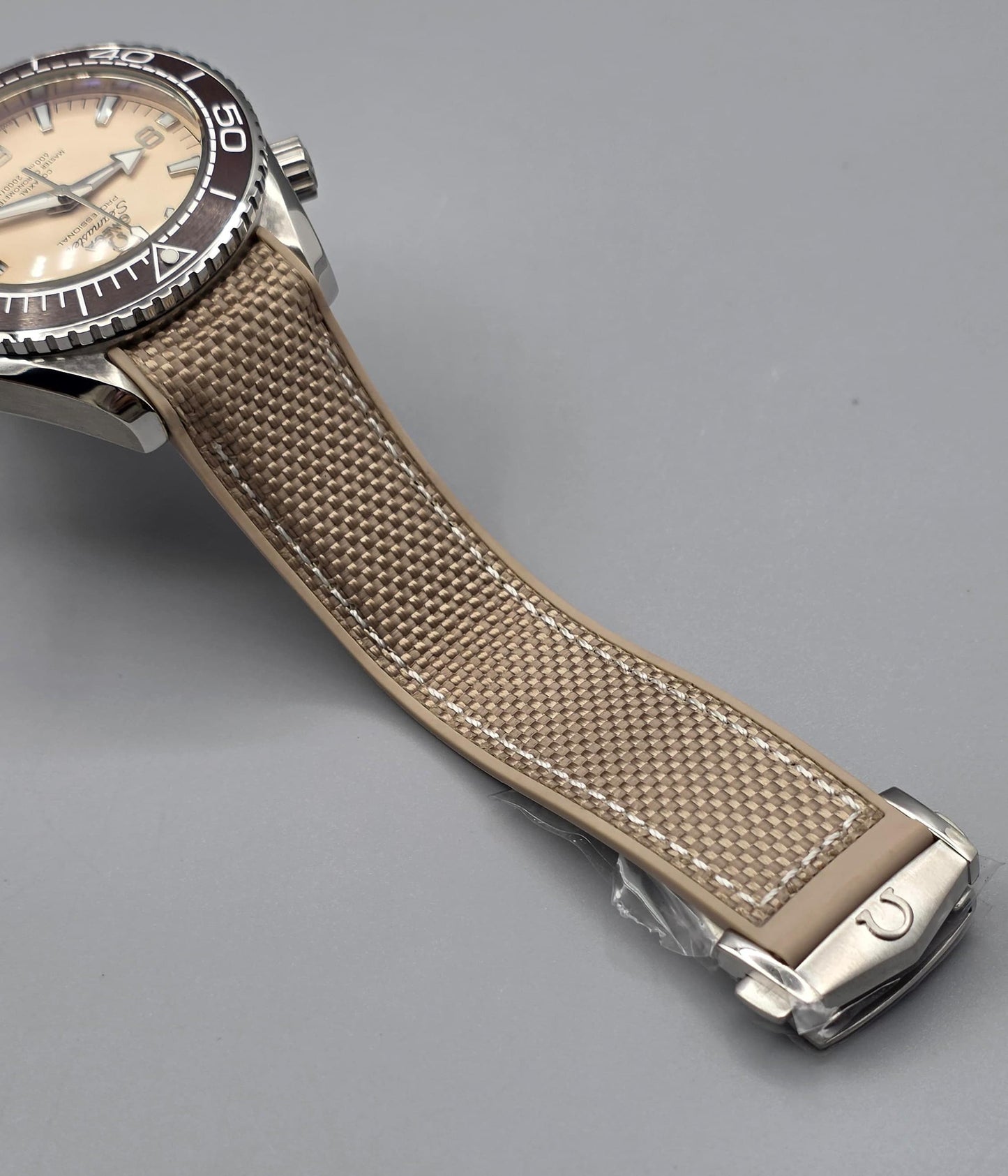 Cream Dial Automatic Watch with Beige Rubber Strap