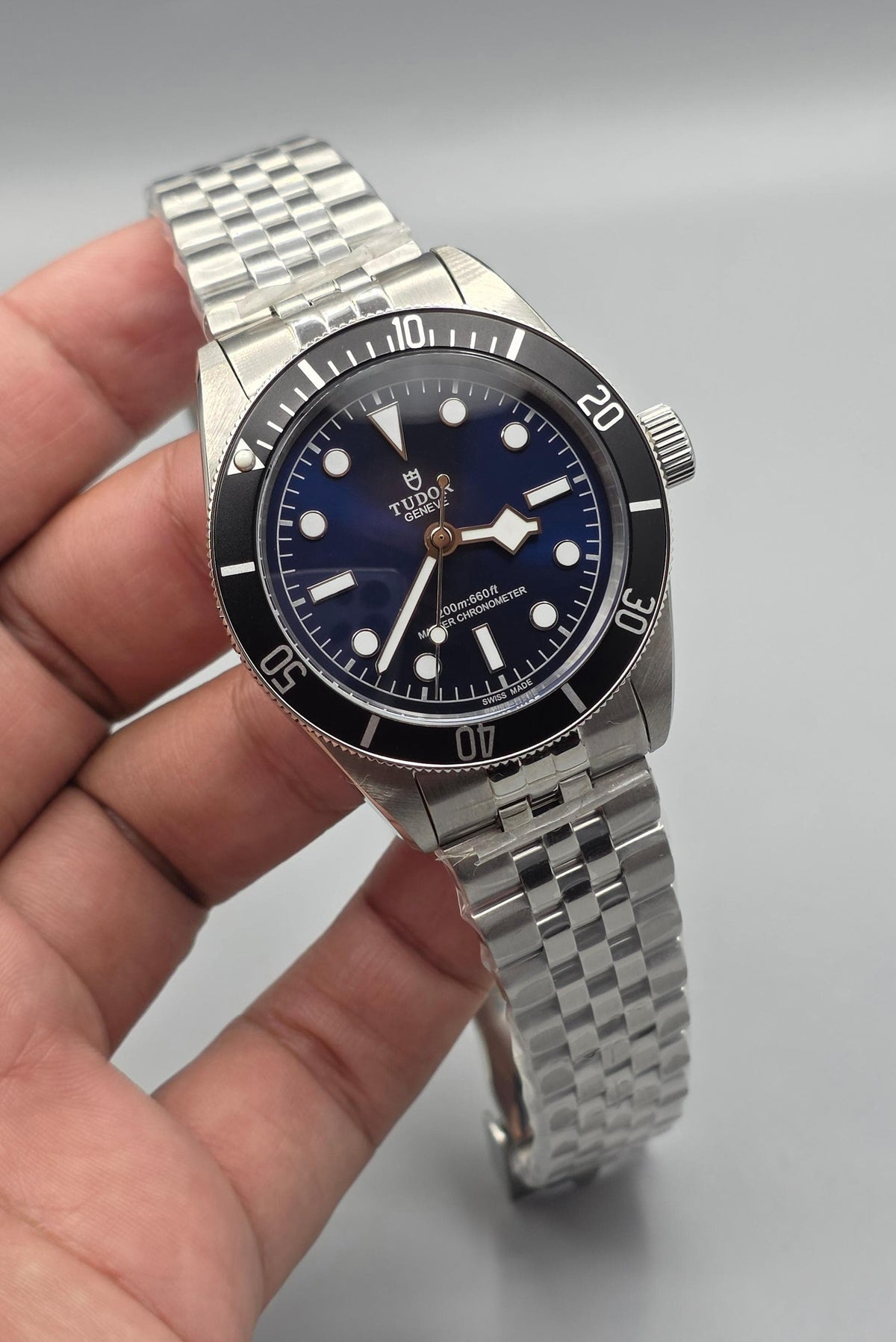 Premium Blue Dial Black Bezel Automatic Stainless Steel Watch