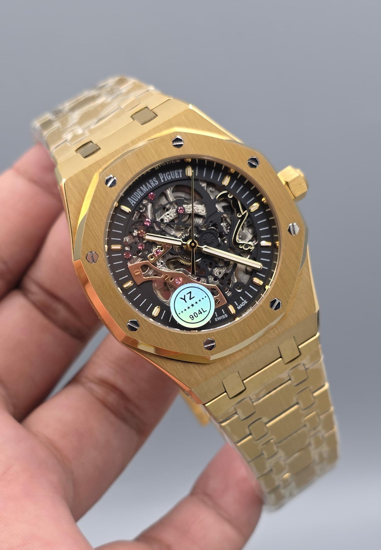 Luxury Skeleton Watch – Automatic Open Heart, Yellow Gold