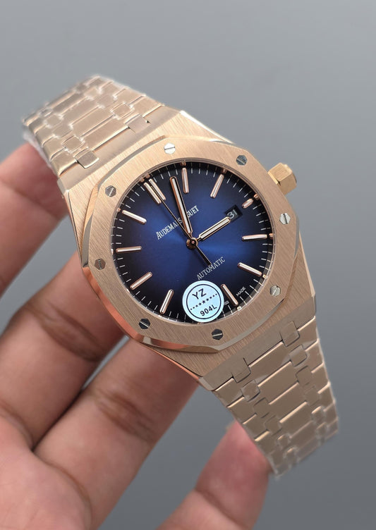 Luxury Men’s Rose Gold Watch – Automatic Blue Dial