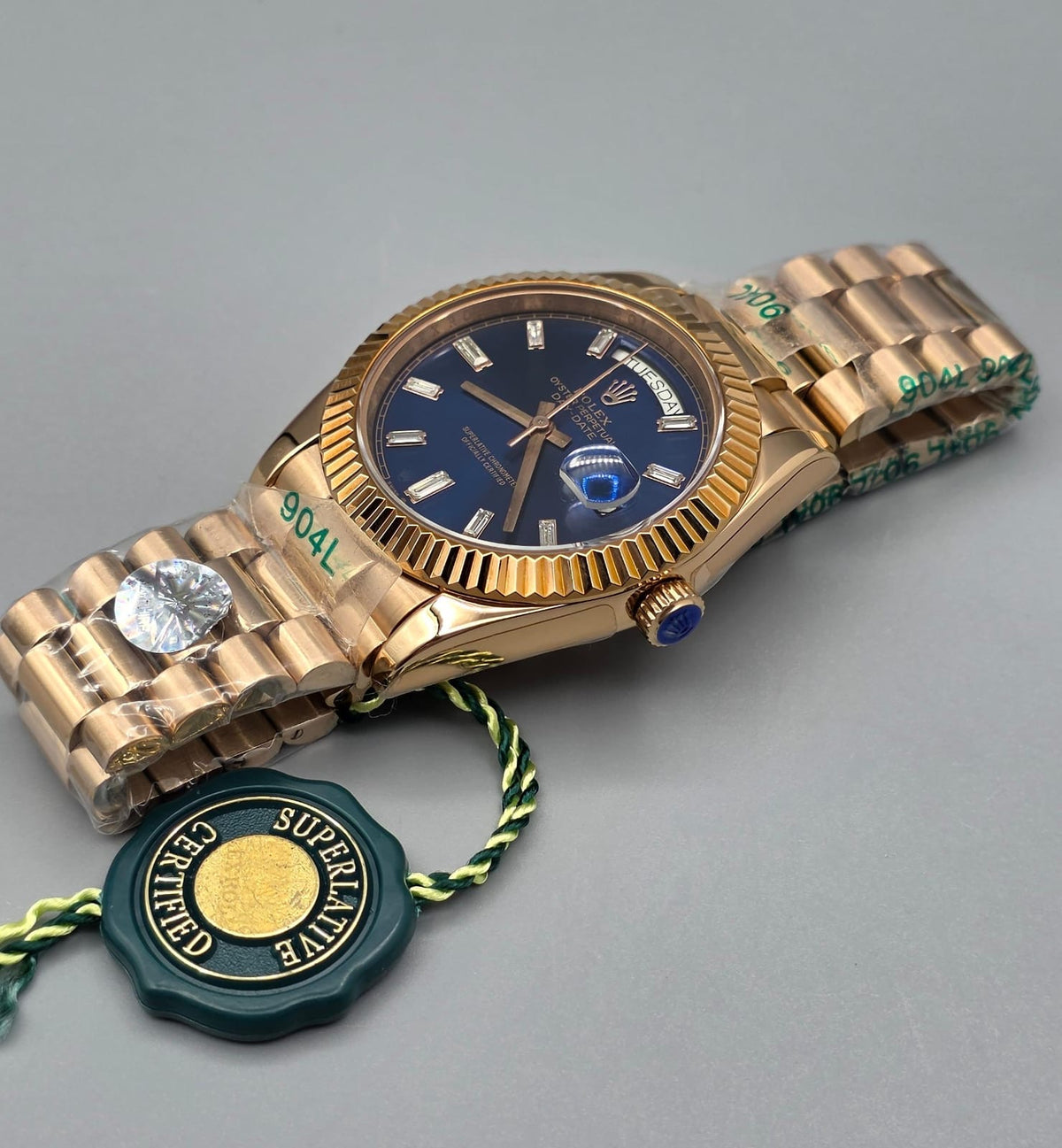 Premium Rose Gold Royal Blue Day-Date Luxury Watch
