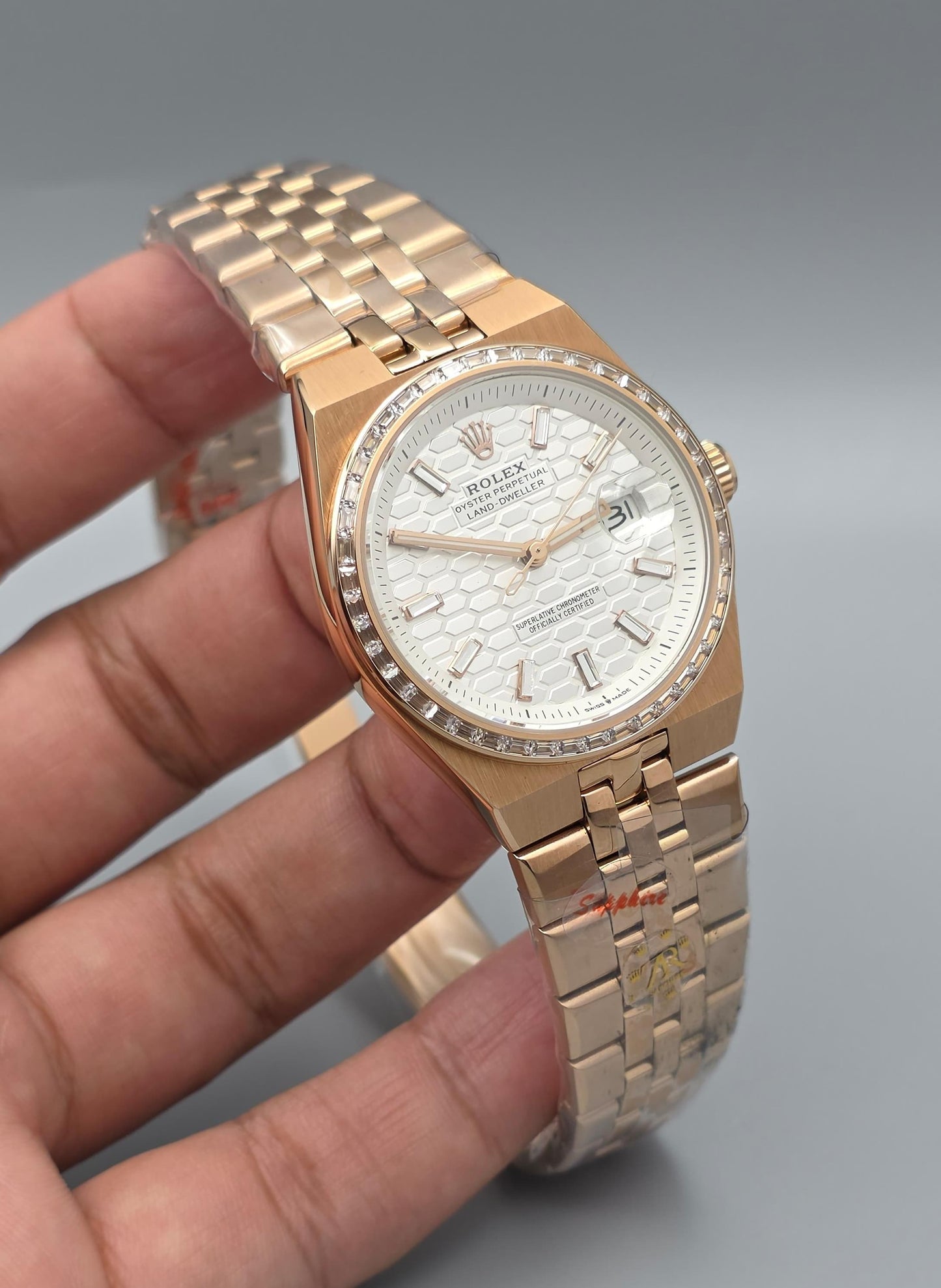 Luxury Full Rose Gold Automatic Stone Bezel