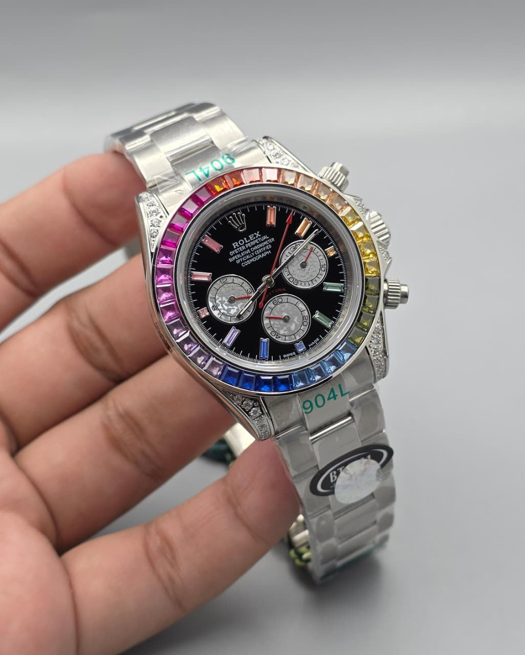 Premium Rainbow Gemstone Bezel  Luxury Automatic Watch