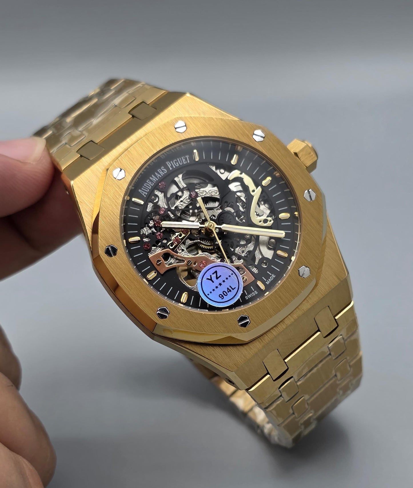 Luxury Skeleton Watch – Automatic Open Heart, Yellow Gold