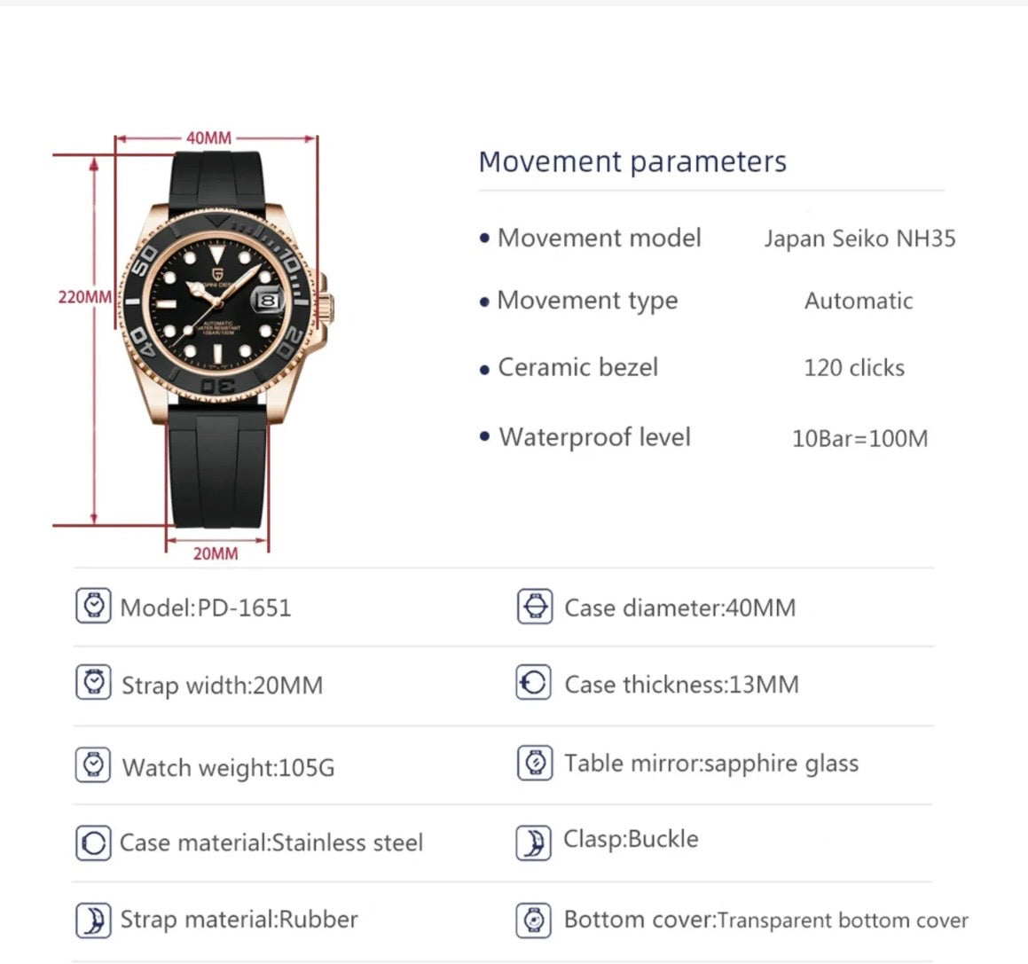 Pagani Design PD-1651 Rose Gold With Rubber Strap