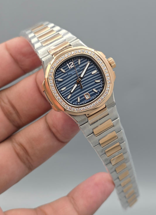 Luxury Ladies Watch – Silver & Rose Gold, Zarcoon Bezel, 32mm