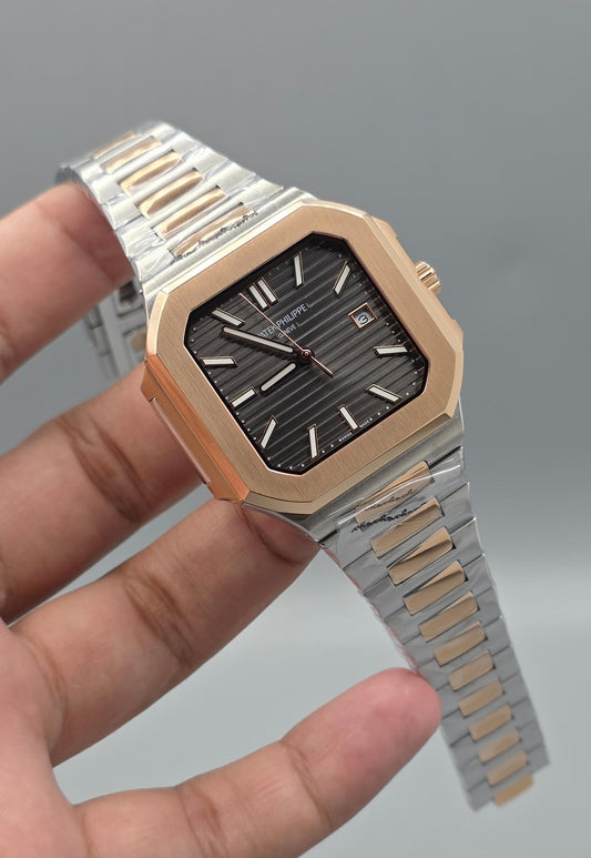 Premium Luxury Men’s Watch – Silver & Rose Gold, Automatic Datejust, Grey Dial