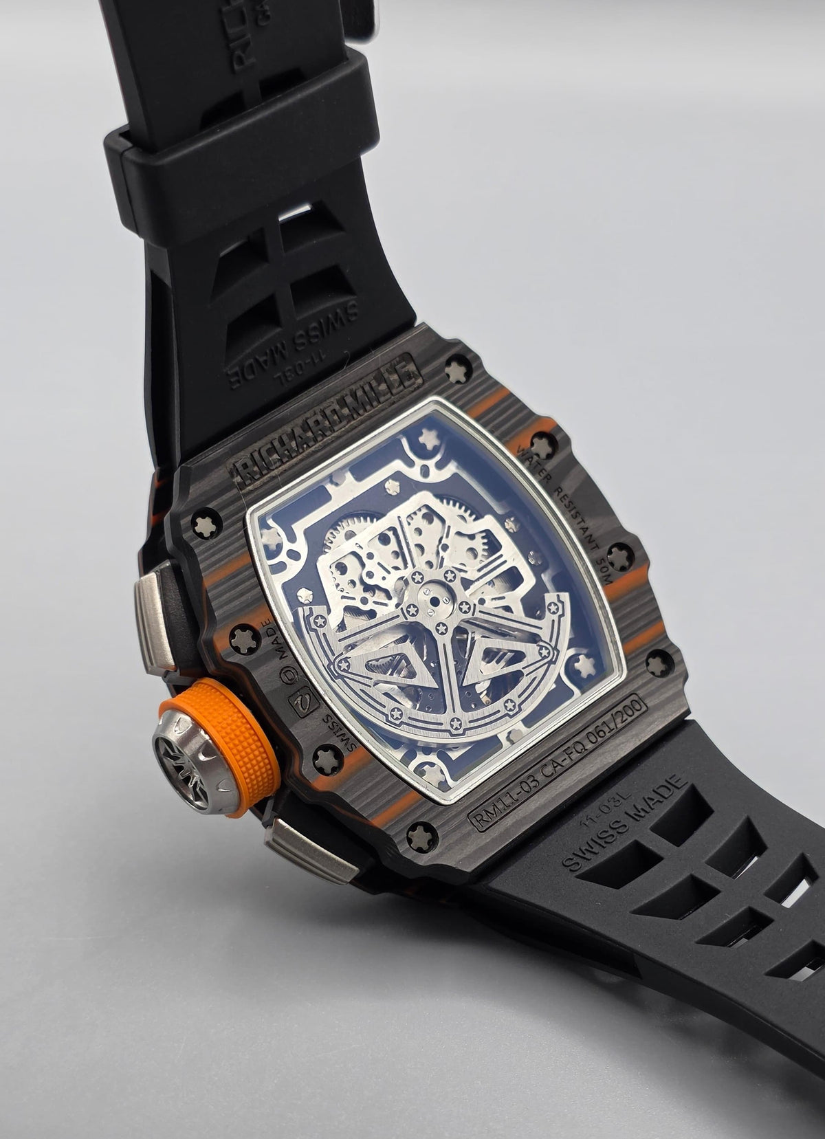 Premium Carbon Fiber Skeleton Dial Automatic Tonneau Luxury Watch