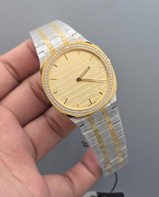 Luxury Ultra Slim Watch – Two Tone with Gold Dial