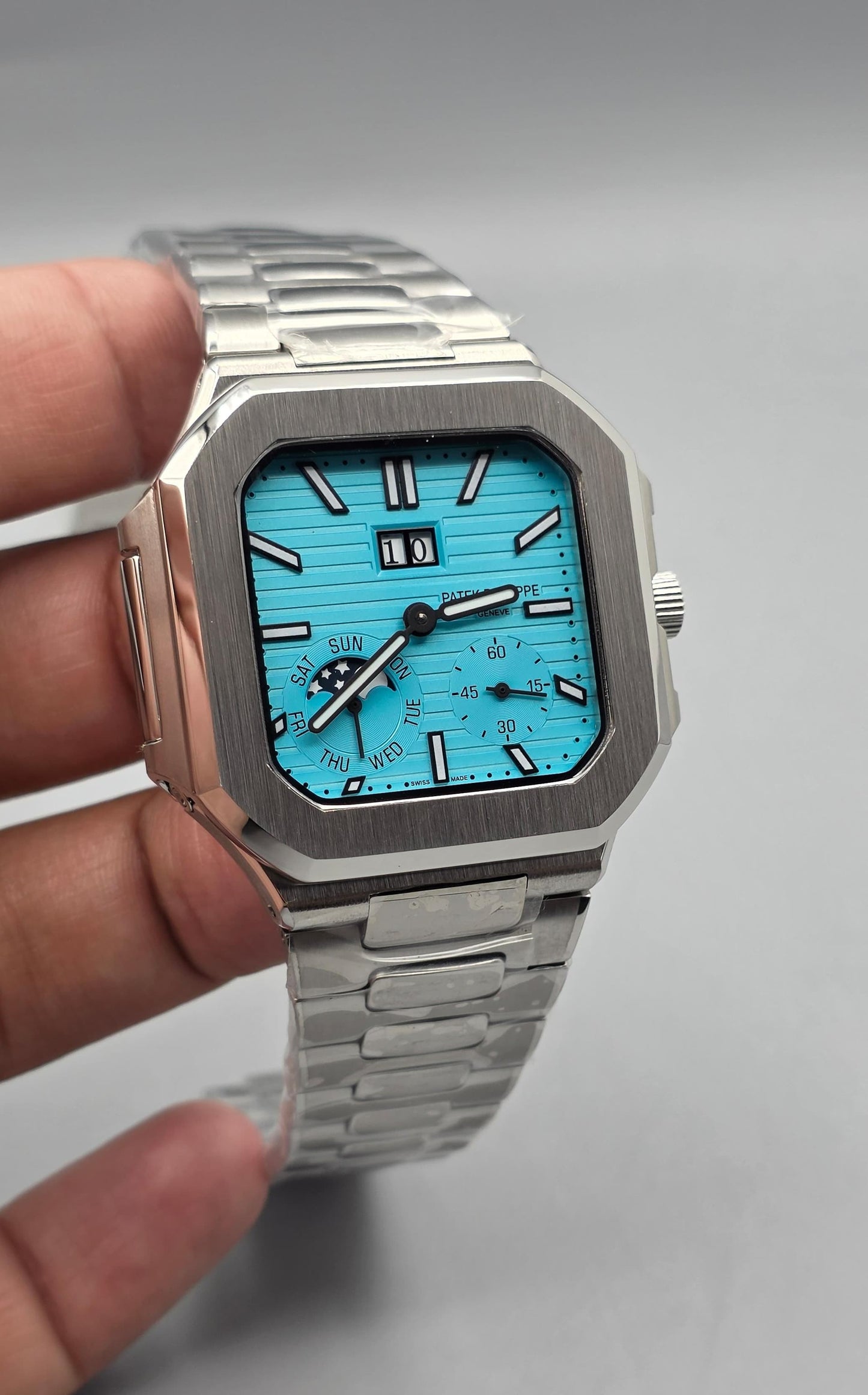 Luxury Square Multi-Function Watch – Ice Blue Steel Edition
