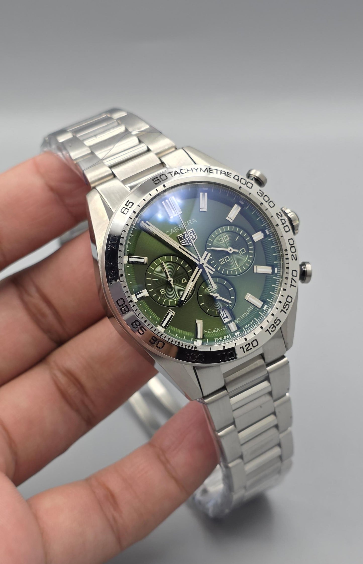 Green Dial Chronograph Stainless Steel Watch