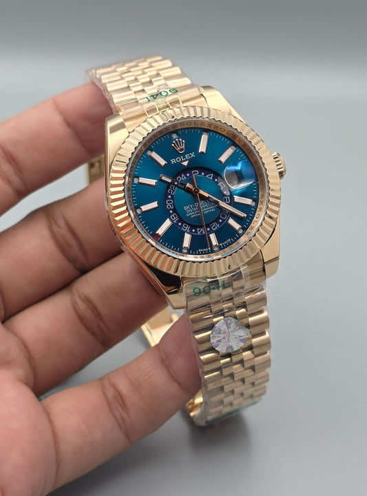 Luxury Blue Dial Dual-Time Watch – Rose Gold Finish