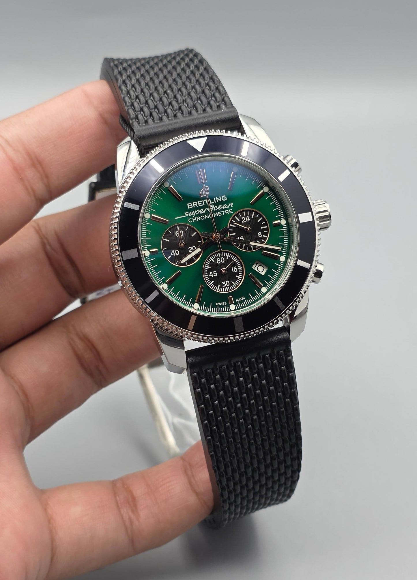 Premium Silver & Green Chronograph Sport Watch