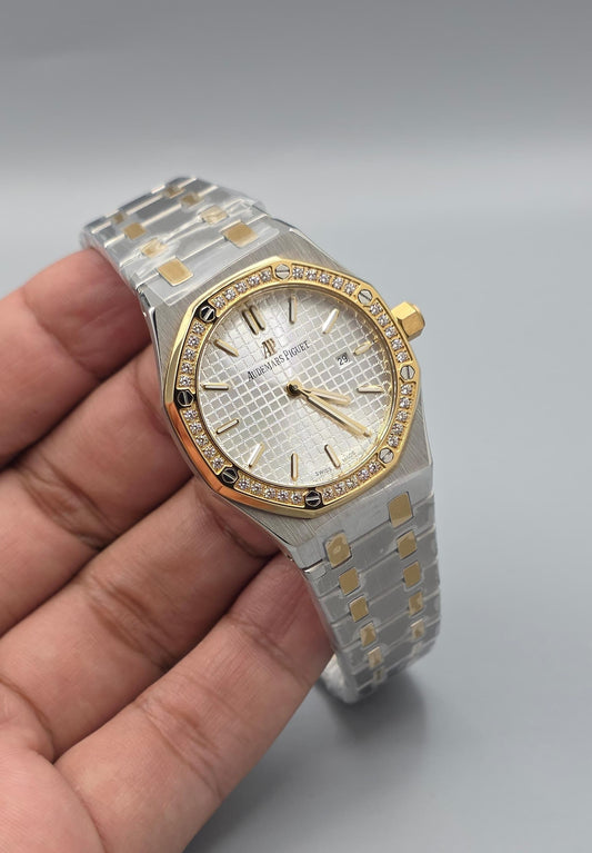 Luxury Two-Tone Diamond Bezel White Dial Ladies Watch