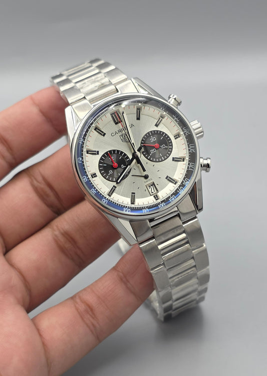 Premium Stainless Steel Silver Dial Chronograph Luxury Watch