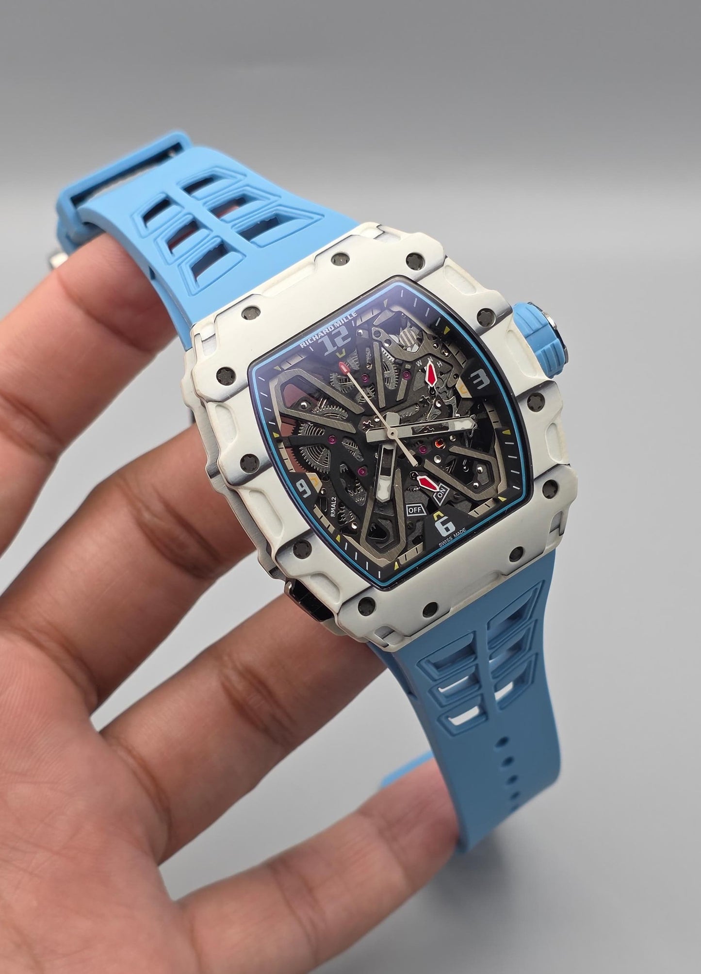 Luxury Skeleton Sport Watch – Ice Blue Lightweight Edition