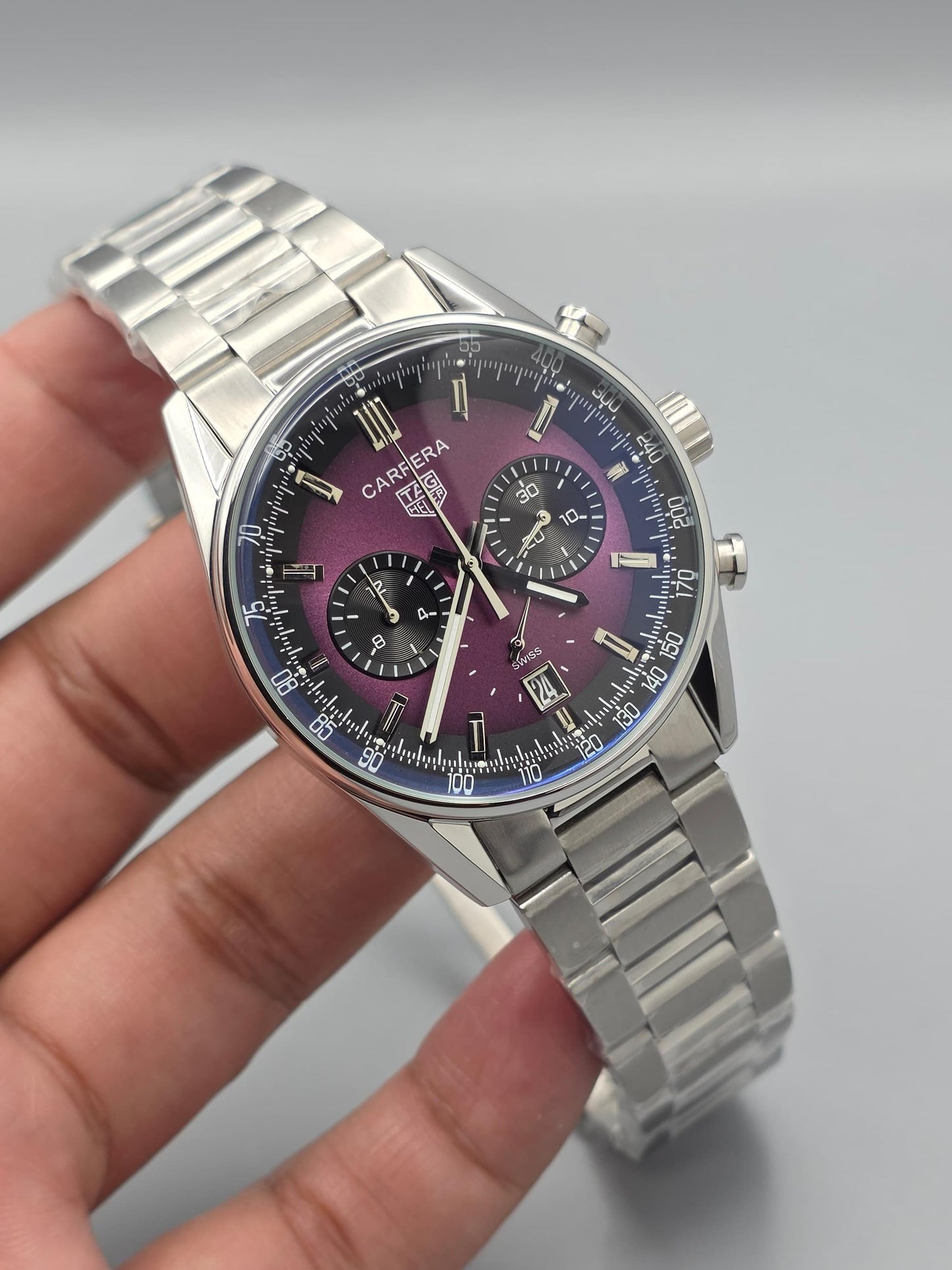 Luxury Chronograph Watch – Maroon Dial Edition