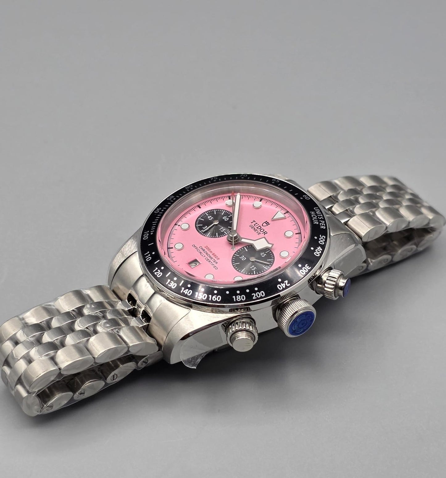 Pink Dial Automatic Stainless Steel Watch