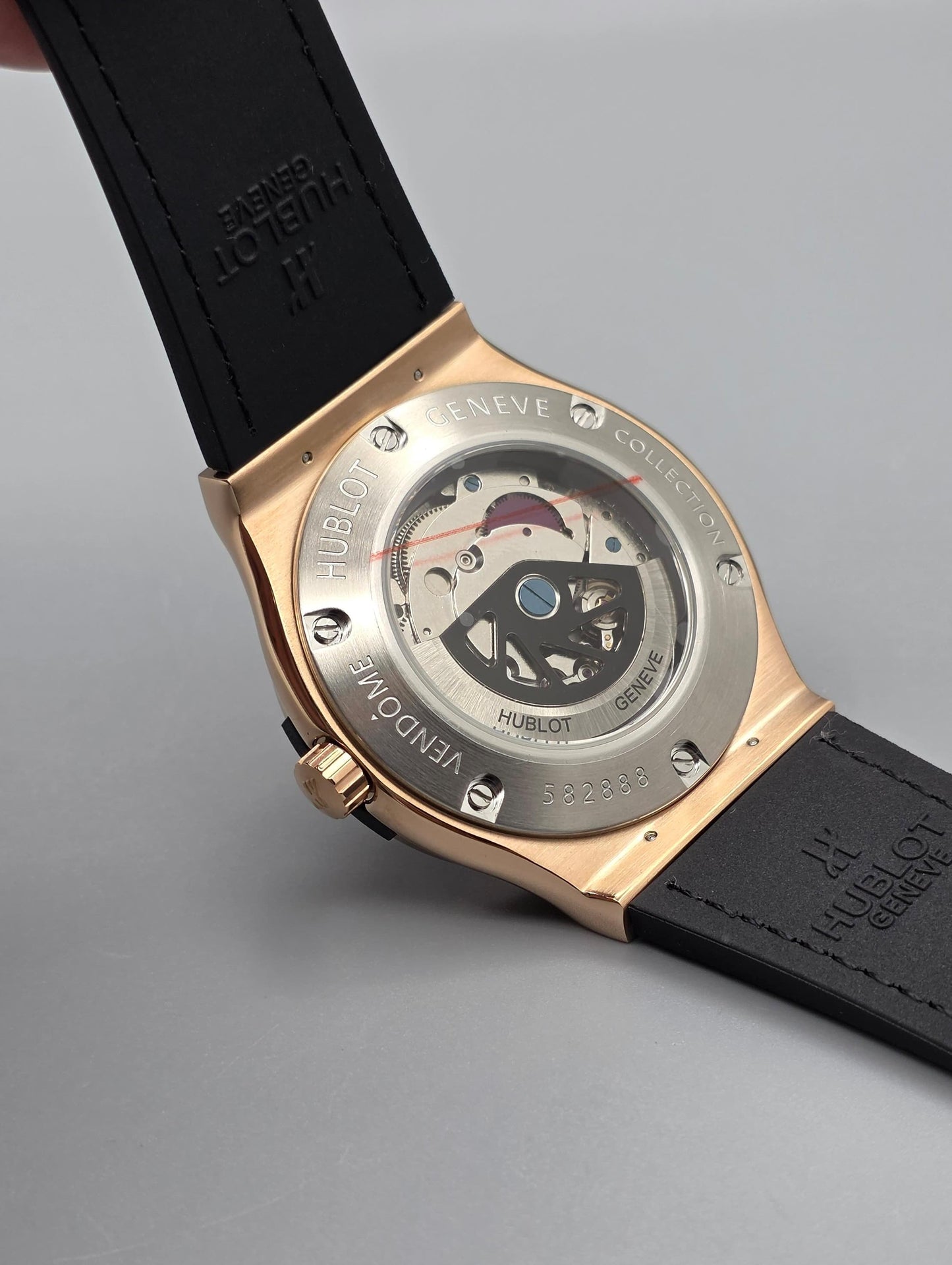 Premium Rose Gold Case Sunray Grey Dial Leather Strap Automatic Watch