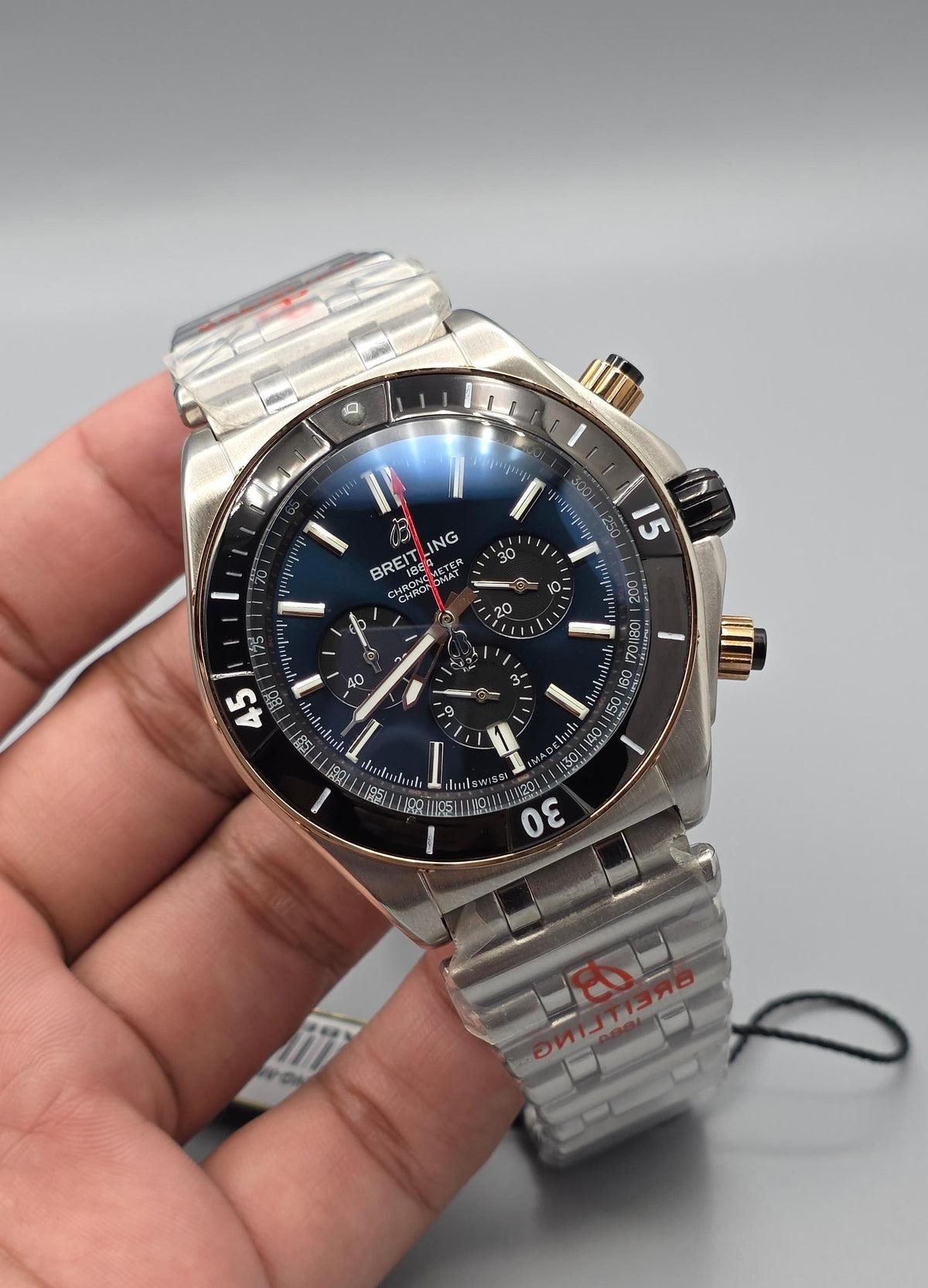 Premium Two-Tone Black Bezel Blue Dial Chronomat Luxury Watch