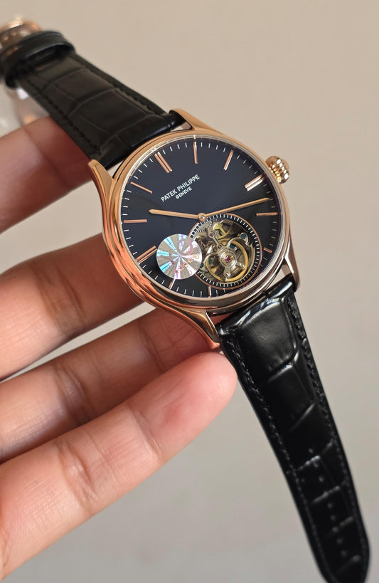 Luxury Automatic Open Heart Watch – Rose Gold Edition