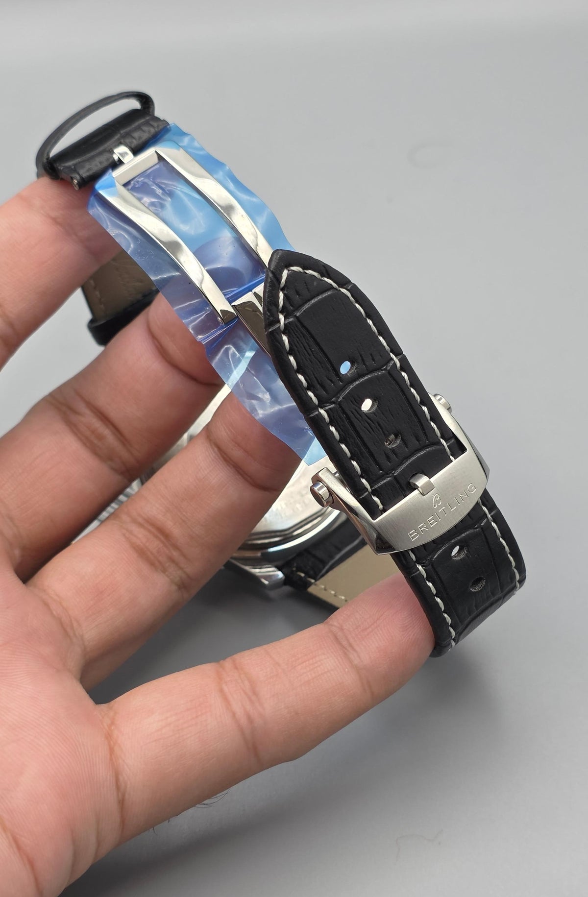 Premium Ice Blue Dial Automatic G.M.T Luxury Watch – Navy Blue Leather Strap