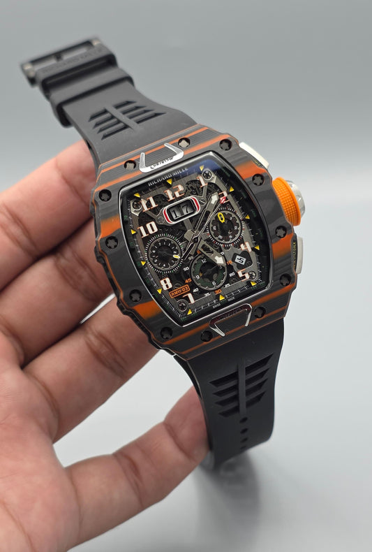 Premium Carbon Fiber Skeleton Dial Automatic Tonneau Luxury Watch