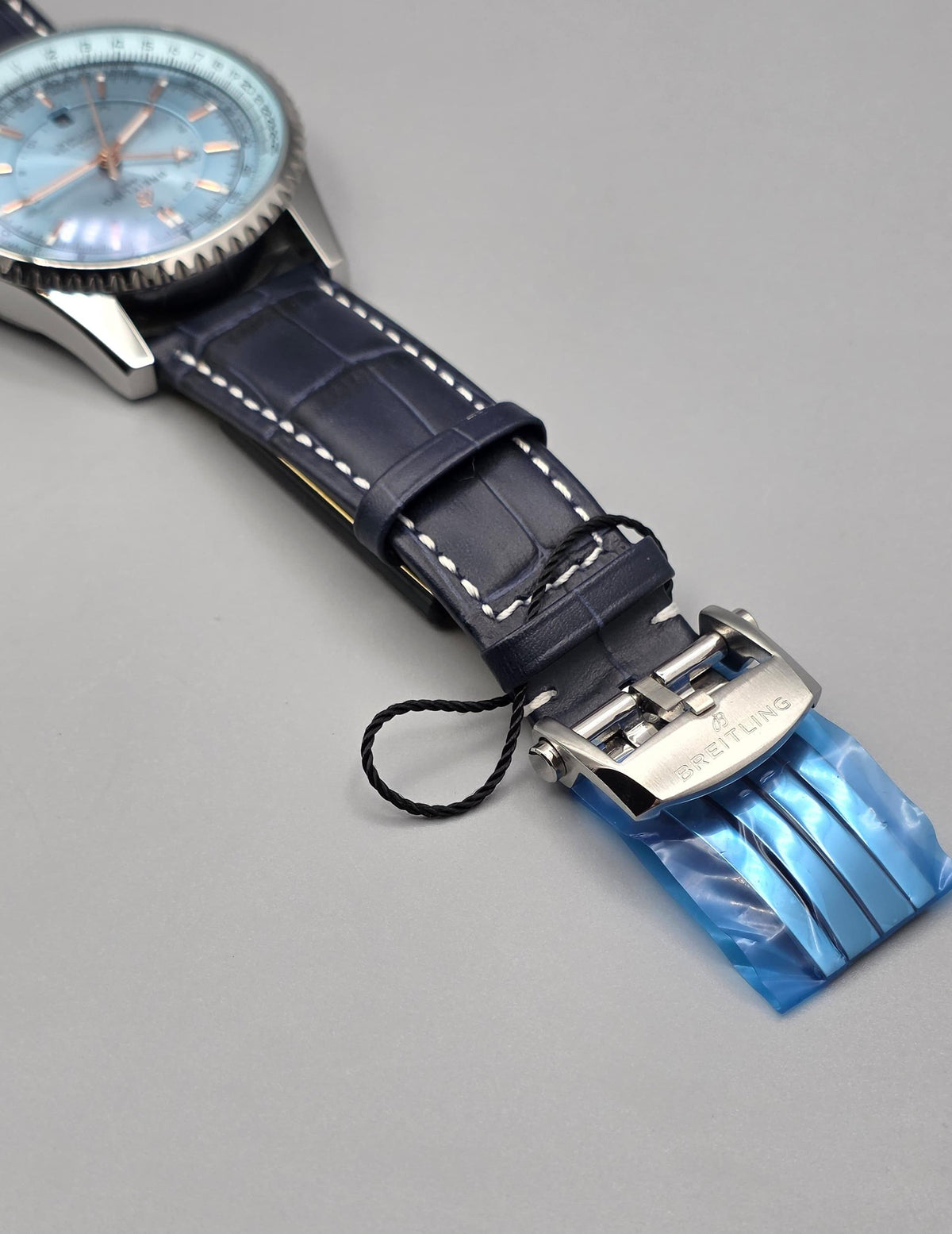 Premium Ice Blue Dial Automatic G.M.T Luxury Watch – Navy Blue Leather Strap