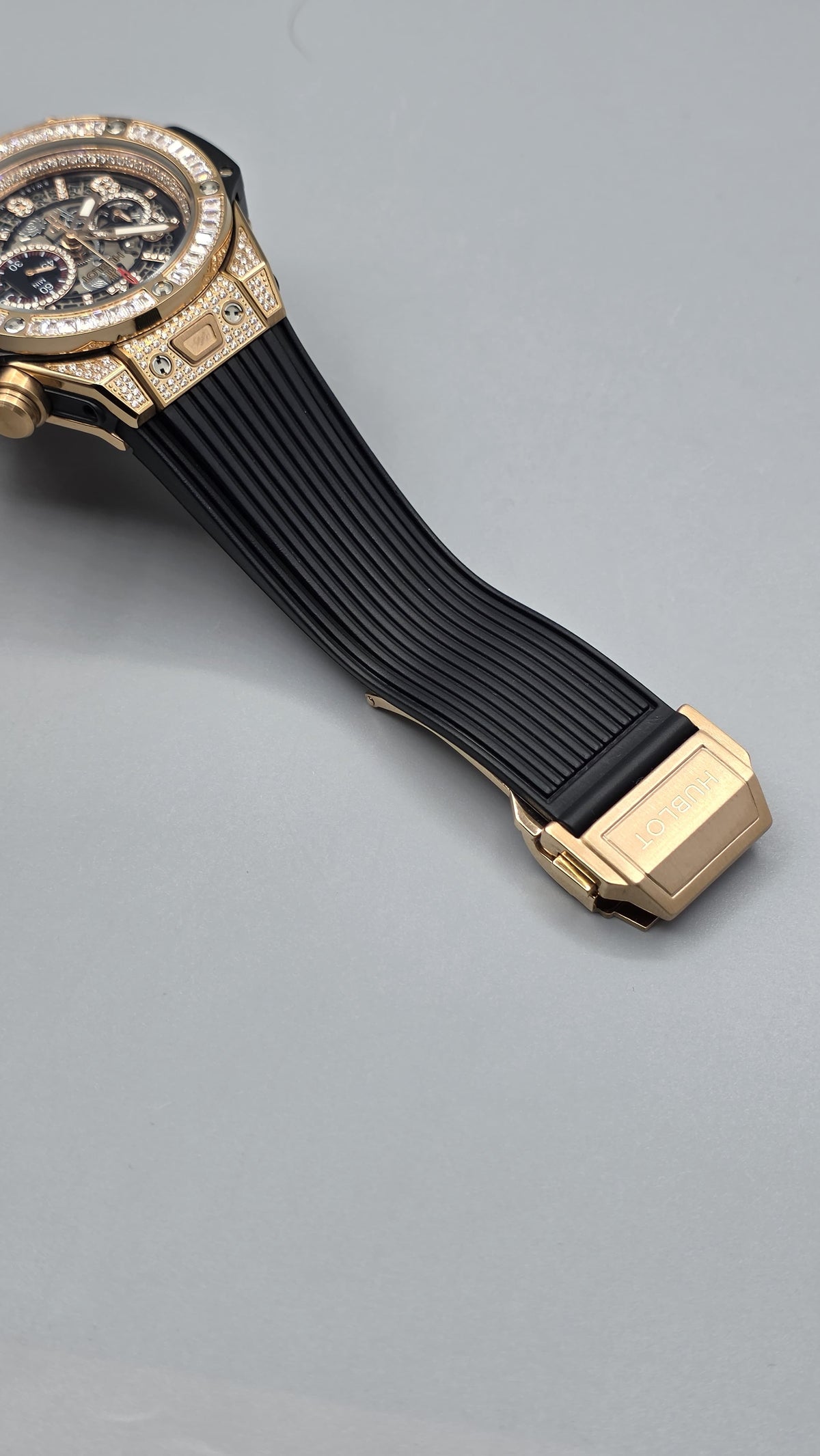 Premium Rose Gold Iced-Out Skeleton Chronograph Watch