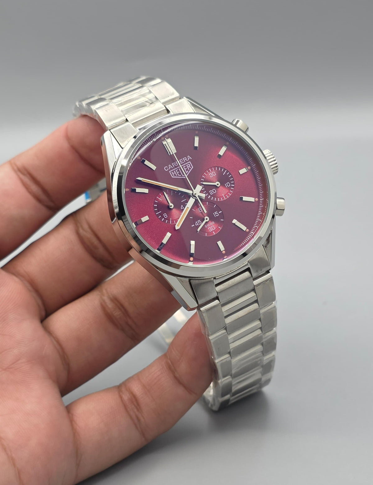 Premium Stainless Steel Crimson / Maroon Dial Chronograph Luxury Watch